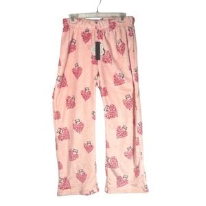 Better Unsaid New Pink Cat Heart Fleece Pajama Pants Womens XL valentines cozy